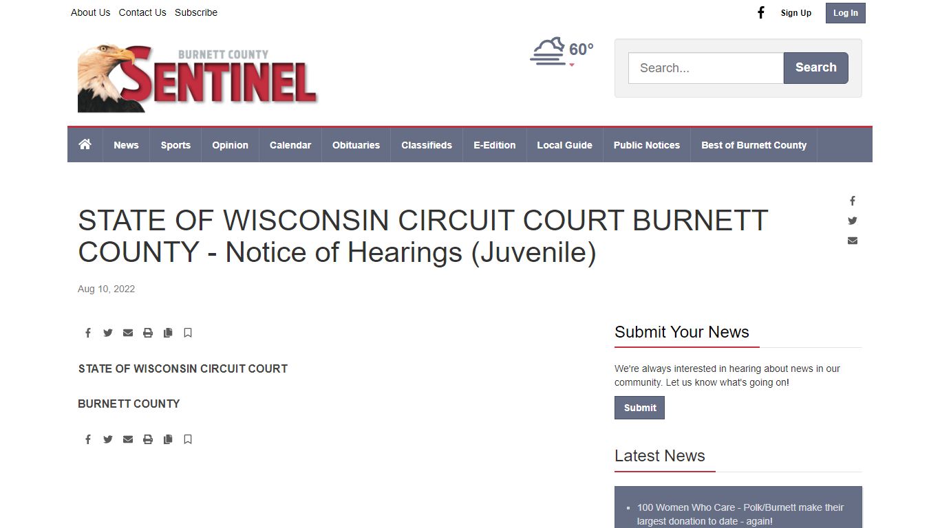 STATE OF WISCONSIN CIRCUIT COURT BURNETT COUNTY - Notice of Hearings ...